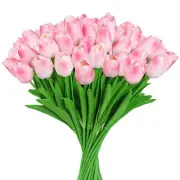 Pink Fake Tulips Artificial Flowers - 24 Pcs Artificial Silk Pink Tulips Faux...