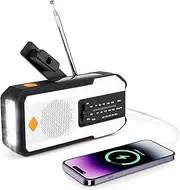 Litake Multi-Functional Disaster Prevention Radio, LED Light, Solar Radio, 2,000 mAh, AM/FM SOS, USB Charging, Smartphone Charging, Hand Crank, Flashlight, Waterproof, Emergency Lantern, Disaster