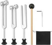 KEJJNYER 3 Pack Tuning Forks for Healing Set 128Hz, 256Hz, 512Hz Tuning Fork Healing Instrument with Reflex Hammer, Aluminum Alloy Fork for Essential Yoga/Sound Medical Healings (Silver)