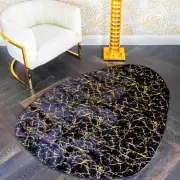Maia Homes Gold Gilding Sponge Rug Abstract Pebble Shaped Accent Mat Carpet Deco
