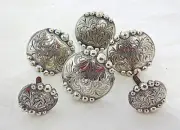 6 Piece Hansen Conchos Antiqued Manzanillo Silver plate Horse Saddle Set Screws