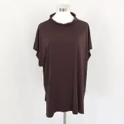 Mela Purdie Funnel Shell Top Size 20 3X Plum Brown Short Sleeve High Neck New