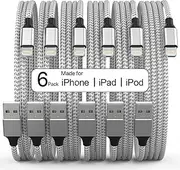 Lightning Cable [Apple MFi Certified] iPhone Charger 6Pack [3/3/6/6/6/10 Ft] Apple Charging Cable Fast Charging High Speed USB Cable Compatible iPhone 14/13/12/11 Pro Max/XS MAX/XR/XS/8-Silver&Grey