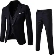 [XUNZOO] Mens Party Suit Slim Fit One Button Solid Prom Tuxedo for Business Wedding Party Jacket Vest & Pants