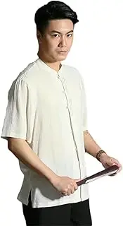 [Generic] Mens Linen Tunic Shirt Embroidered Chinese Dragon Design Top Chinese Collar