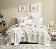 B2EVER Boho Light Beige Quilt King Size Bedding Sets with Pillow Sham, Bohemian Lightweight Soft Bedspread Coverlet, Quilted Blanket Thin Comforter Bed Cover for All Season, 3 Pieces, 104x90 inches
