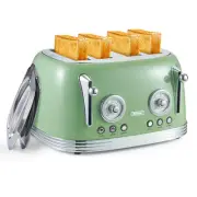 Toaster 4 Slice, Retro Green Toaster, Bagel Toaster, With Stainless Steel Lid...