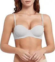 [Generic] Strapless Bra Women Women's T Shirt Bra with Push Up Padded Bralette Bra Without Underwire Seamless Comfortable Soft Cup Bra Sports Bras Underwire (Grey, 75B)