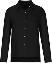 [Generic] Tee for Women Ladies Casual Spring Summer Lapel Tie Pocket Long Sleeve Shirt Long Sleeve Front Button Shirt Women (Black, XXXXXL)