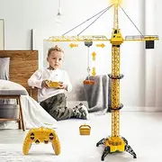 Mini Tudou 50.4 inch Tall 2.4GHz Remote Control Tower Crane,6 Channel Radio Control Construction Crane Toy 680°Rotation Lift Model with Tower Light & Sound for Boys