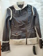Affliction Women’s Brown Premium Condor Jacket SZ XS Zippers Flag New PP-1