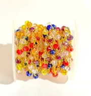 6mm multi crystal coted beads rosary, gold plated wire beaded chain, craft chain