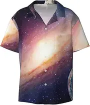 [EdWal] Universe Galaxy Outer Space Print Men's Print T Shirts Short Sleeve Polo Shirts Casual Summer Beach Shirt for Men