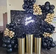Black Shimmer Wall Backdrop - 24 pcs Decorations Panel | Wedding, Birthday, Anniversary, Engagement & Bridal Shower Party Decor | Glitter Bling Sequins Photo Backdrops Sheets (Black)