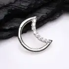 14K Gold Brilliant Sparkle Gem Lined Crescent Moon Seamless Clicker Hoop Ring