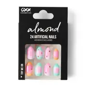 OXX Cosmetics 24 Pack Artificial Nails with Adhesive - Almond Shape, Aura Gems