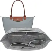 TUKYWAN Handbag Organizer Bag Organizer Insert for Longchamp Bag,Purse Organizer Insert with Divider Pocket and Zipper Inner for le pliage Tote (Beige,Large)