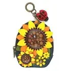 NEW CHALA NAVY SUNFLOWER RFID COIN PURSE KEYCHAIN ZIPPERED WALLET FAUX LEATHER