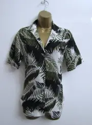 TOPSHOP LADIES GREEN WHITE BLACK SHORT SLEEVED LEAF PRINT BLOUSE TOP SIZE 6 NEW