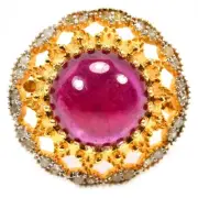 925 STERLING SILVER NATURAL PINK RED RUBY ROUND CAB RING SIZE 6.5