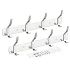 Coat Hook Rack Wall Mounted with 4 Hooks Hook Rail Wall Hangers Silver 2Pcs