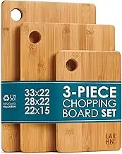 LARHN Wooden Chopping Board (Set of 3) - 3 Extra Thick Bamboo Chopping Boards - 33 x 22 cm / 28 x 22 cm / 22 x 15 cm - The Perfect Wooden Board Kitchen, Bread Boards and Serving Boards