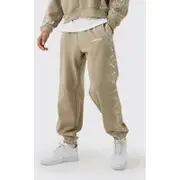 Mens Taupe Oversized Paisley Border Printed Jogger
