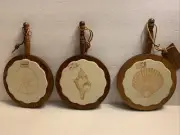 Cape Craftsmen Inc Wooden & Ceramic Tile Seashells Pattern Set Of 3 Trivets VTG