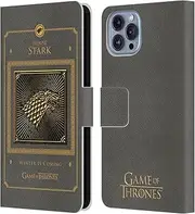 Head Case Designs Official HBO Game of Thrones Stark Border Golden Sigils Leather Wallet Phone Case Cover Compatible with Apple iPhone 14