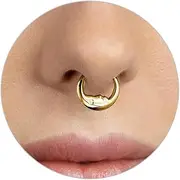 [MissNity] 16G Moon Face Clicker Hoop 316l Stainless Steel, Hinged Rings for Septum, Daith and Helix Earrings Piercing Jewelry, 8mm 10mm