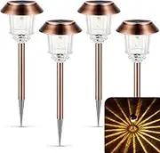 XMCOSY+ Solar Lights Outdoor Waterproof, 4 Pack Solar Lights for Outside, 10-40 LM Dimmable LED Glass Outdoor Solar Lights for Yard Pathway Garden Lawn Driveway Walkway (Warm White)