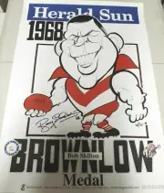 1968 South Melbourne - Brownlow Medal Weg Poster - signed by Bobby Skilton
