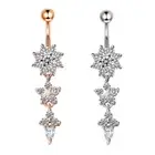 Zircon Navel Belly Button Ring Curved Bar Flower Dangle Body Piercing Jewellery