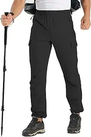 [ANGEL CITIZ] Mens Hiking Pants Cargo Sweatpant with Zipper Pocket Stretch Tactical Trousers Jogger Pant for Travel