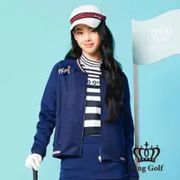 在飛比找momo購物網優惠-【KING GOLF】女款千鳥格壓拼接螺紋中厚款棒球外套(深