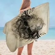 Scary Skull Drawing Microfiber Beach Towel