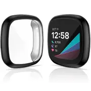 For Fitbit Versa 3 /Fitbit Sense Premium Soft Protective Silicone Gel Case Cover (Black)