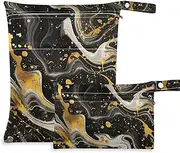 A Background Of Swirling Black and Gold Marble Patterns waterproof dry bag waterproof 2 Pack wet bag for swimsuit with handles for bathing, daycare