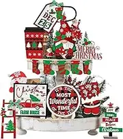 Christmas Tiered Tray Decor, 14-Piece Christmas Tiered Tray Decor Set, Wooden Gnome Sign Christmas Tray Decor, Rustic Farmhouse Christmas Decor For Table Centerpiece, Home, Kitchen Display