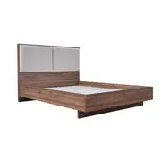 King Bed Frame with Melamine Finishing Fabric Upholstered Headboard LED Light