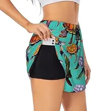 [GaxfjRu] Animals Sea Turtles Print Women's Running Shorts High Waisted Running Shorts Pocket Sporty Gym Elastic Short