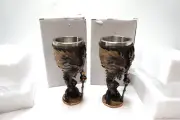 MEDIEVAL DRAGON WINE GOBLET CHALICE SWORD FANTASY DUNGEONS DRAGONS SET 2 NEW