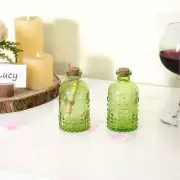 Embossed Green Glass Small Reed Diffuser Bottle w/ Cork Lid, Flower Bud Vase
