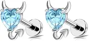 [Niaspi] 18G G23 Titanium CZ Devil Heart Lip Rings Studs Internally Threaded Cartilage Flat Back Stud Earrings Conch Helix Daith Earrings Studs Medusa Piercing Jewelry for Women 8mm