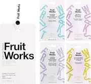 NEW FRUIT WORKS ORGANIC AND VEGAN NEW FRUIT WORKS HEAD TO TOE TREATMENT WHEEL - 20ML CLARIFYING FACE MASK SACHET, 20ML BRIGHTENING MASK SACHET, 20ML HAIR BOOST SACHET, 20ML BODY SCRUB & MASK SACHET