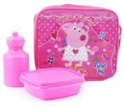 PEPPA PIG INSULATED LUNCH BAG BOX WITH PLASTIC WATER BOTTLE & CONTAINER PINK