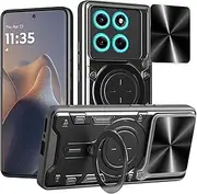 [FORZARMOR] for Motorola Edge 60 Fusion 5G (6.7 Inch) Case Shockproof with Back Camera Slide Window Cover, Ring Kickstand Armor Military Rugged Cover (for Edge 60 Fusion, Black)