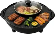 Electric Hotpot and Grill 2-in-1, Non-Stick Korean BBQ Electric Grill with Smokeless Hot Plate, Portable Multi Cooker for Camping and Family Use