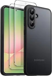 [JETech] 3 in 1 Matte Case for Samsung Galaxy A56 5G with 2-Pack Tempered Glass Screen Protector, Translucent Frosted Shockproof Phone Cover with Camera Protection (Black)