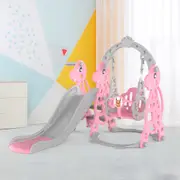 Advwin 4 in 1 Kids Slide Swing Set with Basketball Hoop Outdoor Indoor Toddler Playground Pink